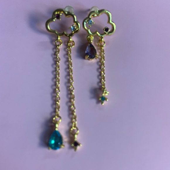 ☁️💧 New Korean clouds and crystal earrings plated sterling silver - Picture 2 of 7